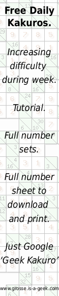 Kakuro puzzles - cross between sudoku and a crossword. All the help you need on this site.